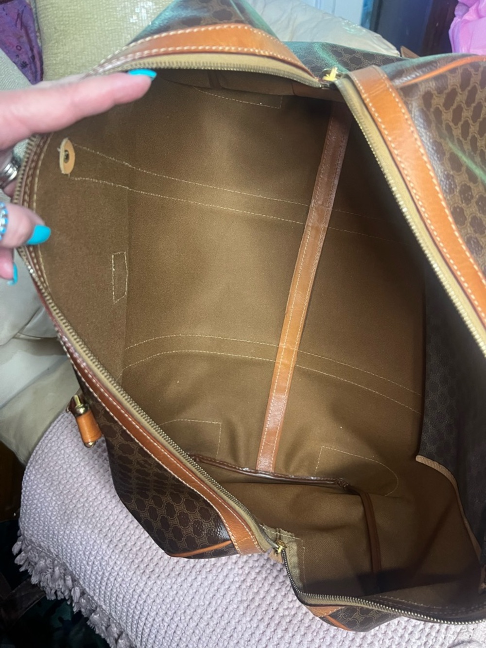 CELINE Macadam Triomphe Canvas Duffel Travel Bag Honeycomb VINTAGE - Picture 9 of 17